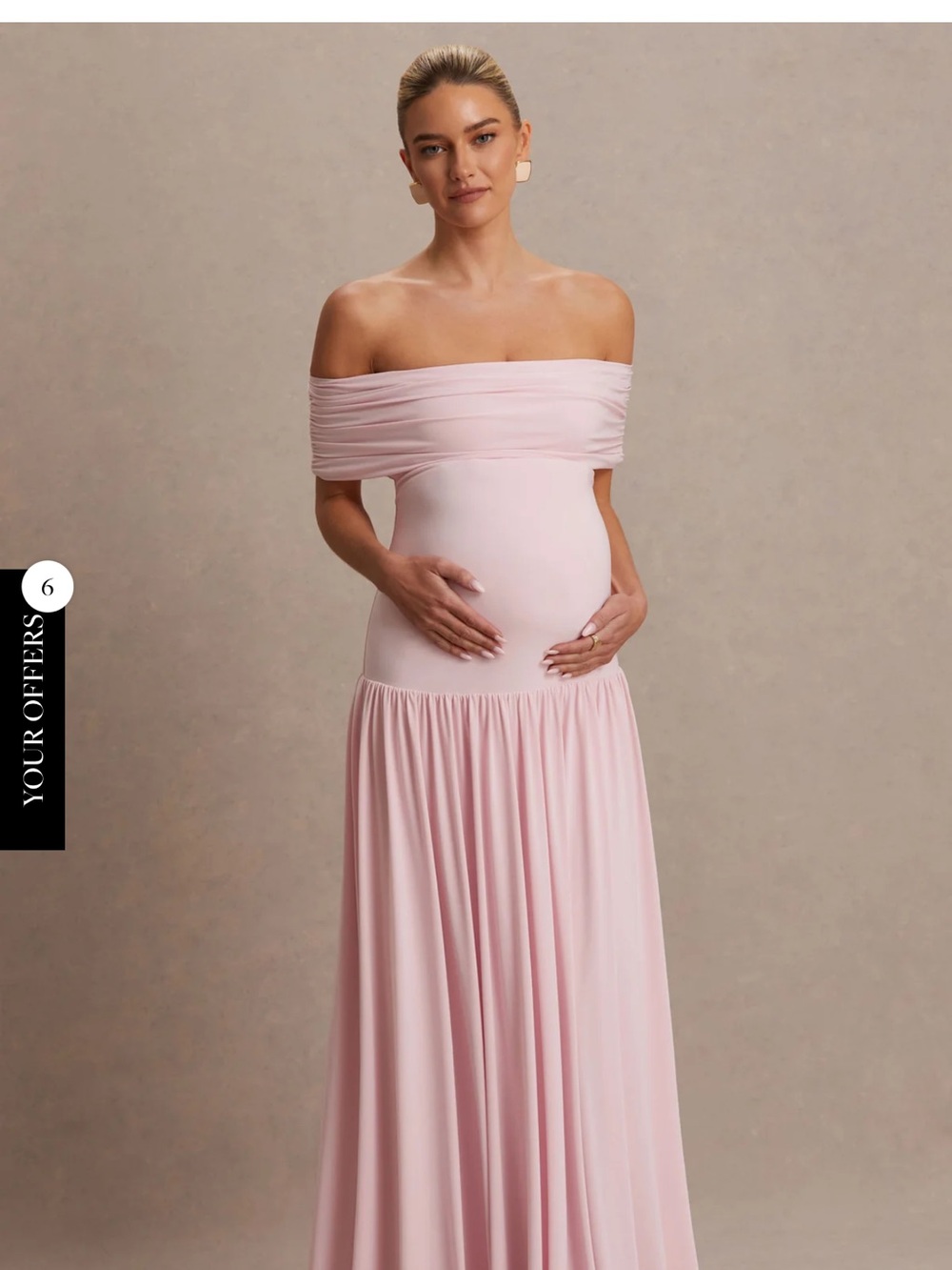 JULIETTE
Blush Pink Bardot-Neck Maternity Maxi Dress With Drop-Waist